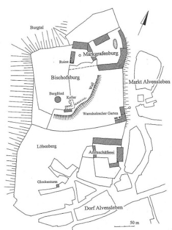 Lageplan des Burgberges in Alvensleben nach der Separationskarte 1833/35 Lageplan des Burgberges in Alvensleben nach der Separationskarte 1833/35